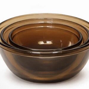 Vintage Anchor Amber Glass Mixing Bowls – Set of 3 Nesting – MCM Kitchen